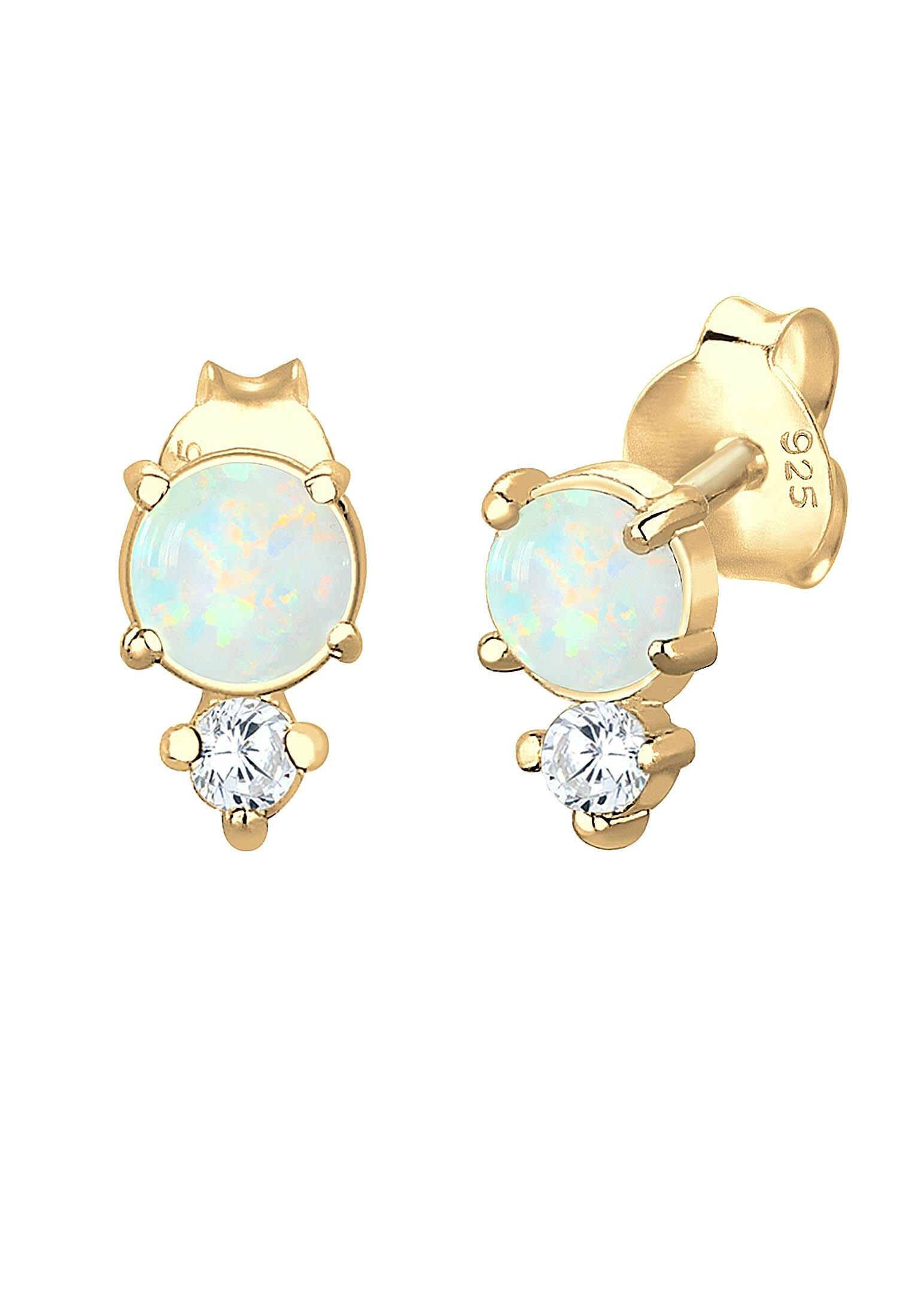 Elli  Boucles d'Oreilles Femmes Clous D'oreilles Vintage Avec Cristaux De Zirconium Et Opale 