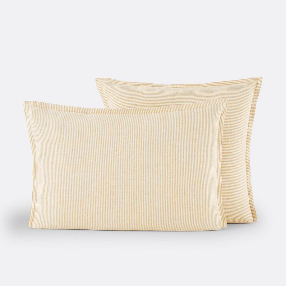 Taie d'oreiller rayé lin lavé