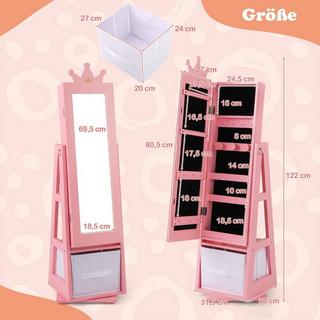 Northix Kinder Schmuckschrank 2 in 1 Spiegelschrank neigbar mit Ganzkörperspiegel 31,5 x 30 x 115 cm Rosa  