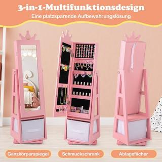 Northix Kinder Schmuckschrank 2 in 1 Spiegelschrank neigbar mit Ganzkörperspiegel 31,5 x 30 x 115 cm Rosa  