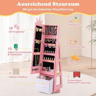 Northix Kinder Schmuckschrank 2 in 1 Spiegelschrank neigbar mit Ganzkörperspiegel 31,5 x 30 x 115 cm Rosa  
