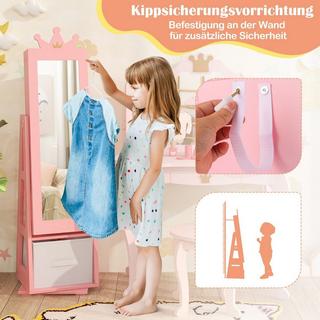 Northix Kinder Schmuckschrank 2 in 1 Spiegelschrank neigbar mit Ganzkörperspiegel 31,5 x 30 x 115 cm Rosa  