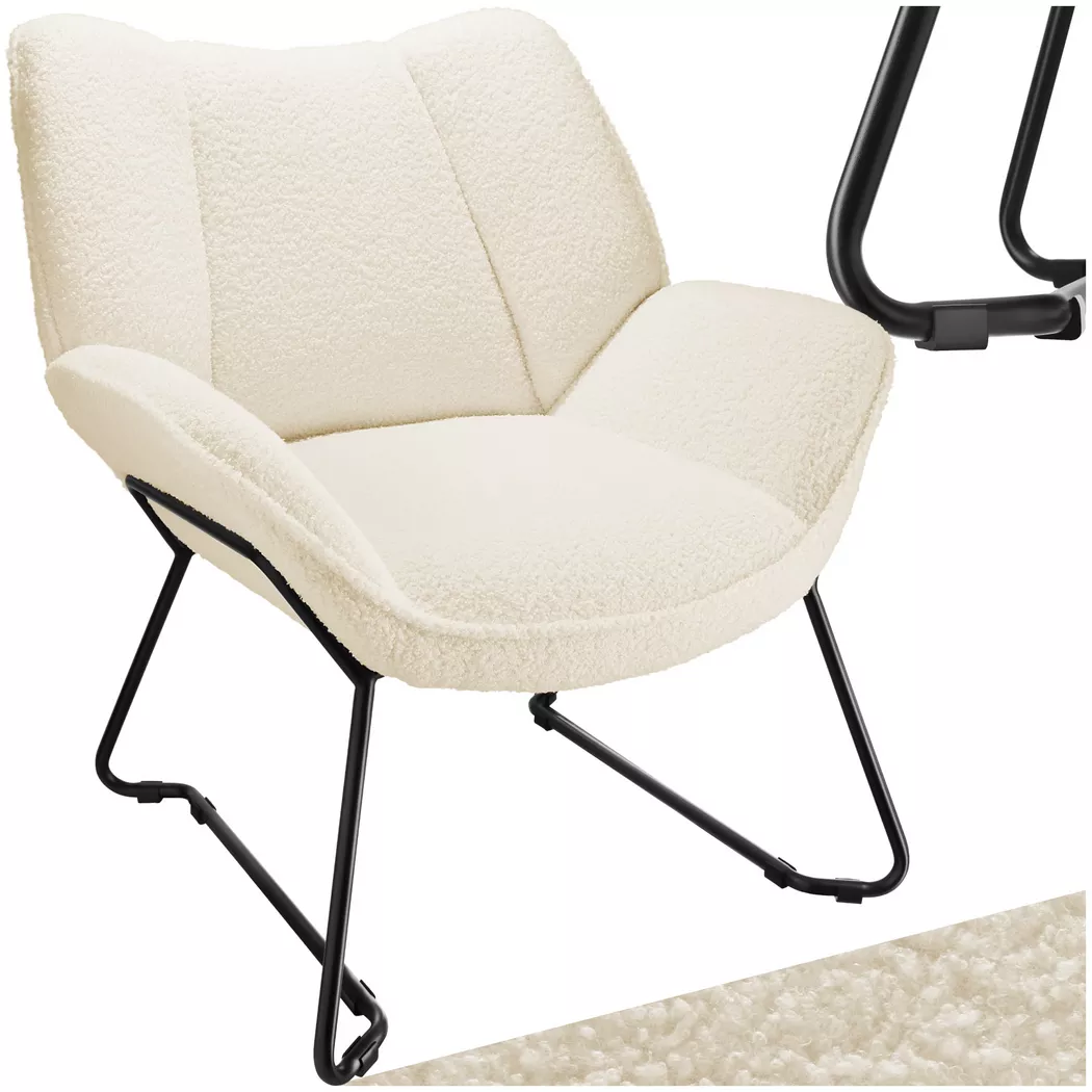 Tectake - Fauteuil KJELD rembourré avec revêtement bouclé, 1P, Blanc