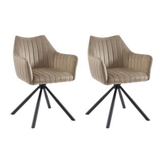 Vente-unique Lot de 2 chaises avec accoudoirs en velours et métal - Beige - IZIALI  