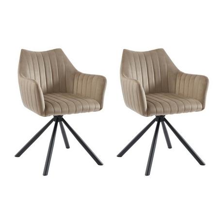 Vente-unique Lot de 2 chaises avec accoudoirs en velours et métal - Beige - IZIALI  