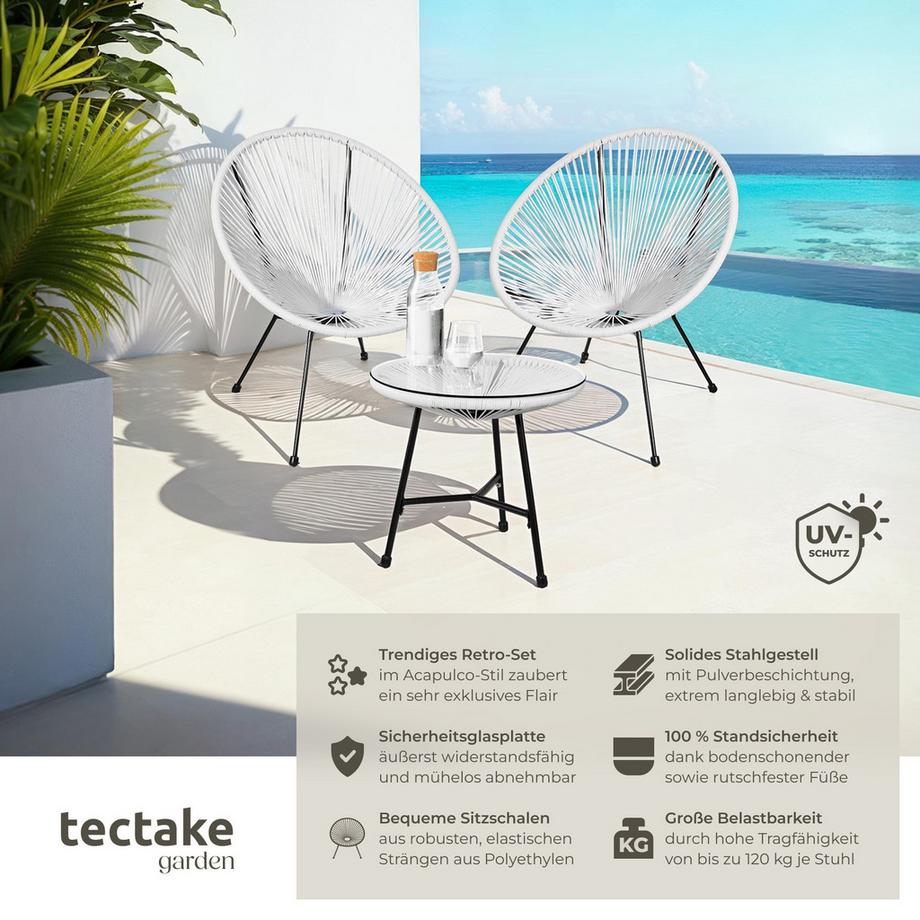 Tectake 2 Gartenstühle Santana mit Tisch  Retro-Design im Acapulco-Stil widerstandsfähig  
