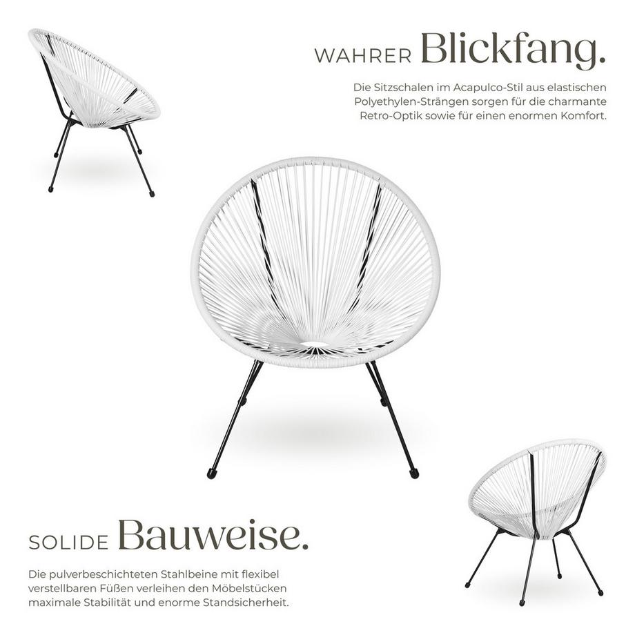 Tectake 2 Gartenstühle Santana mit Tisch  Retro-Design im Acapulco-Stil widerstandsfähig  