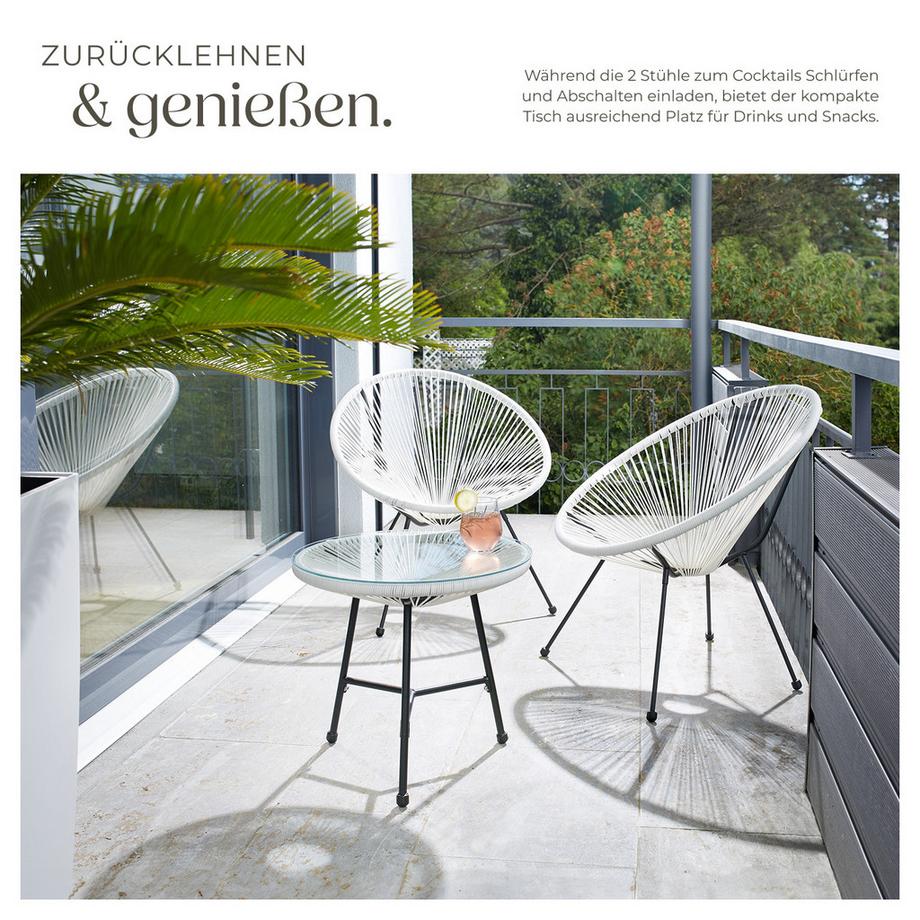 Tectake 2 Gartenstühle Santana mit Tisch  Retro-Design im Acapulco-Stil widerstandsfähig  