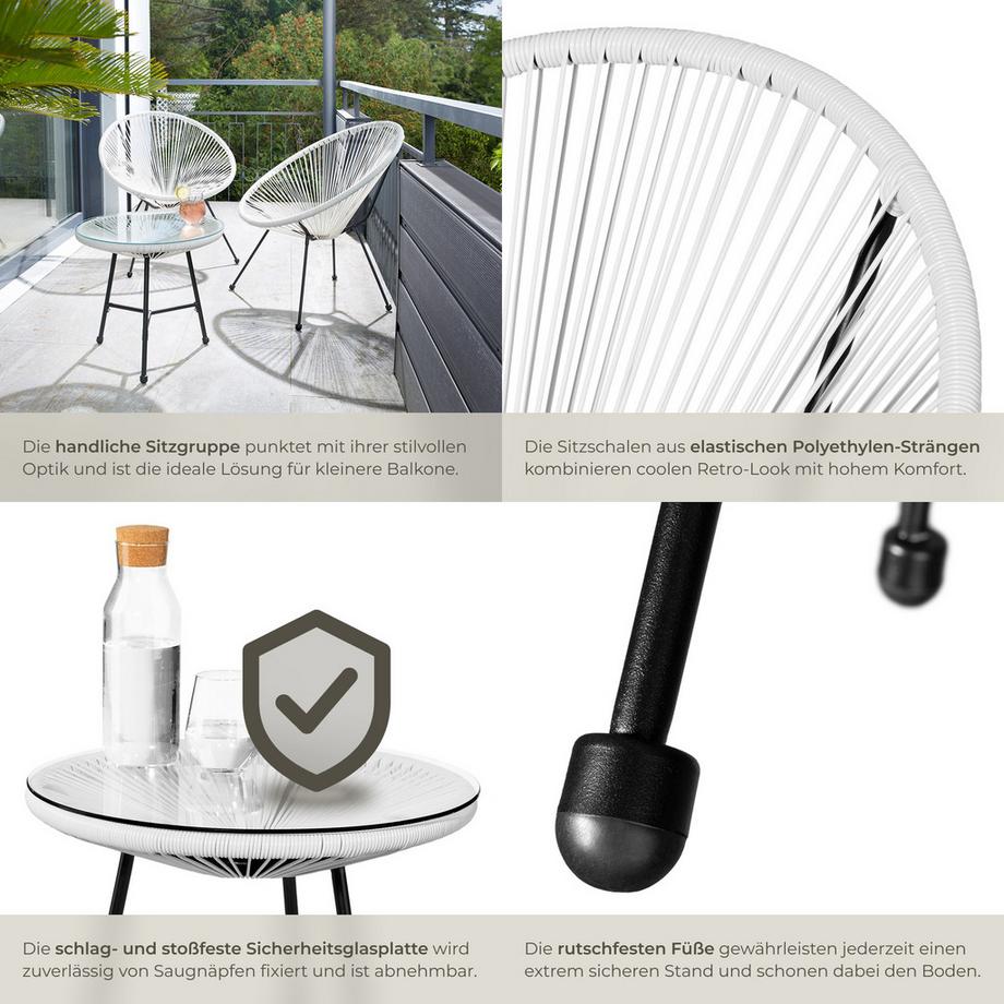 Tectake 2 Gartenstühle Santana mit Tisch  Retro-Design im Acapulco-Stil widerstandsfähig  