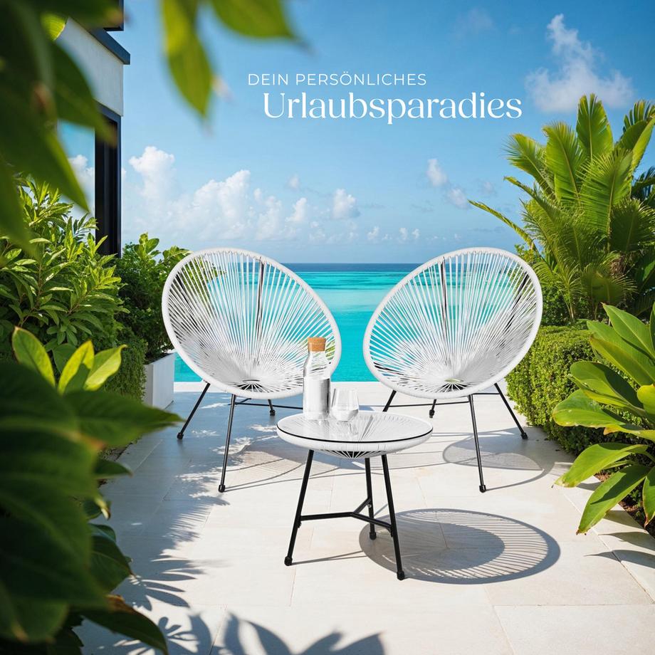 Tectake 2 Gartenstühle Santana mit Tisch  Retro-Design im Acapulco-Stil widerstandsfähig  