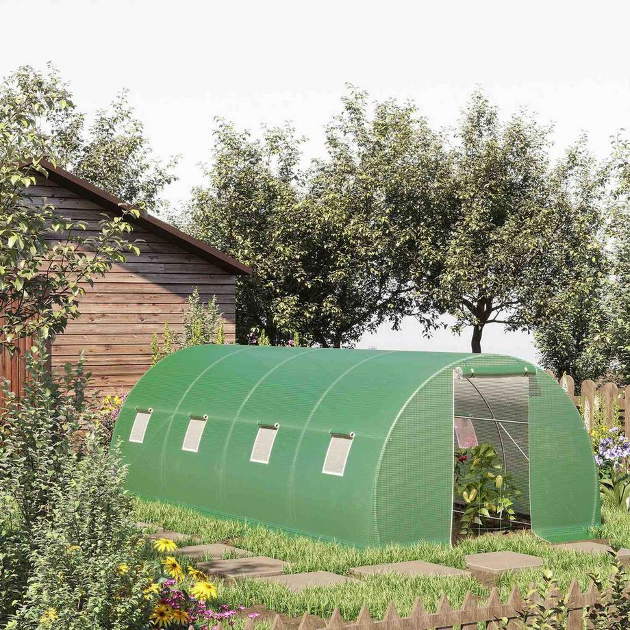 Northio Serra Con Pellicola Walk-In Polytunnel Serra 6 X 3 M Con 8 Finestre Protezione Antigelo Tubo In Acciaio Verde Scuro  
