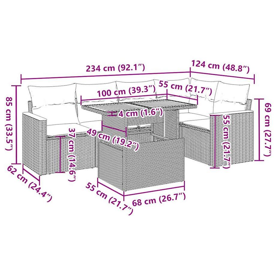 VidaXL Ensemble de canapés de jardin rotin synthétique  