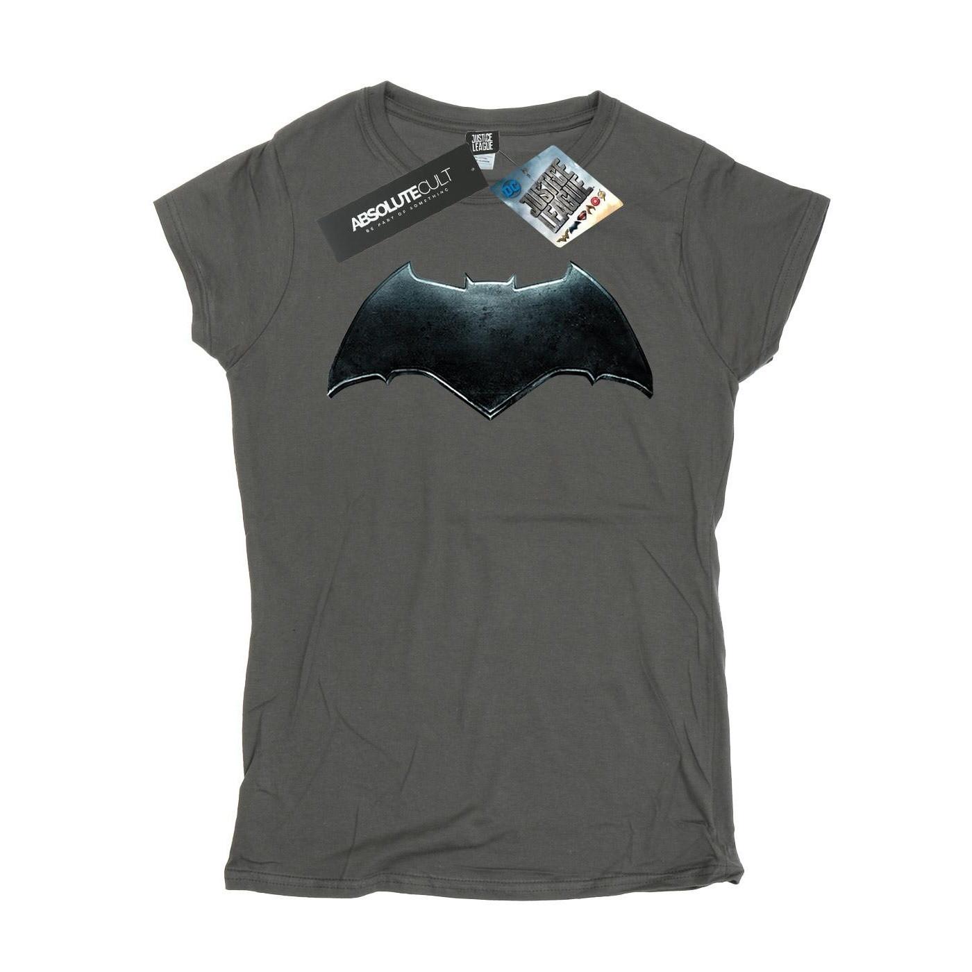 Image of Justice League Movie Batman Emblem Tshirt Damen Charcoal Black S
