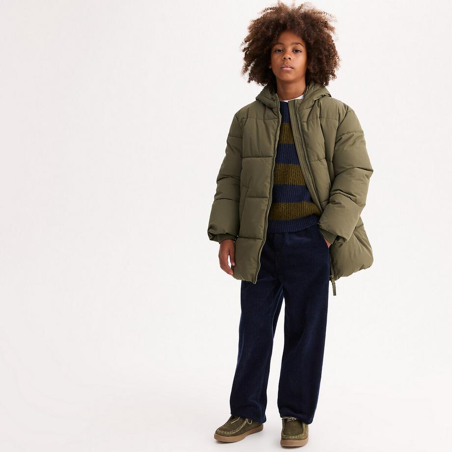 Langer Steppmantel mit Kapuze