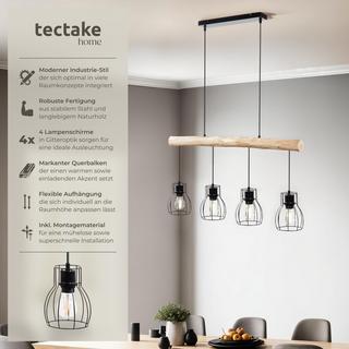 Tectake Lampadario Woody, 4 fiamme, con trave in legno, 40 W  