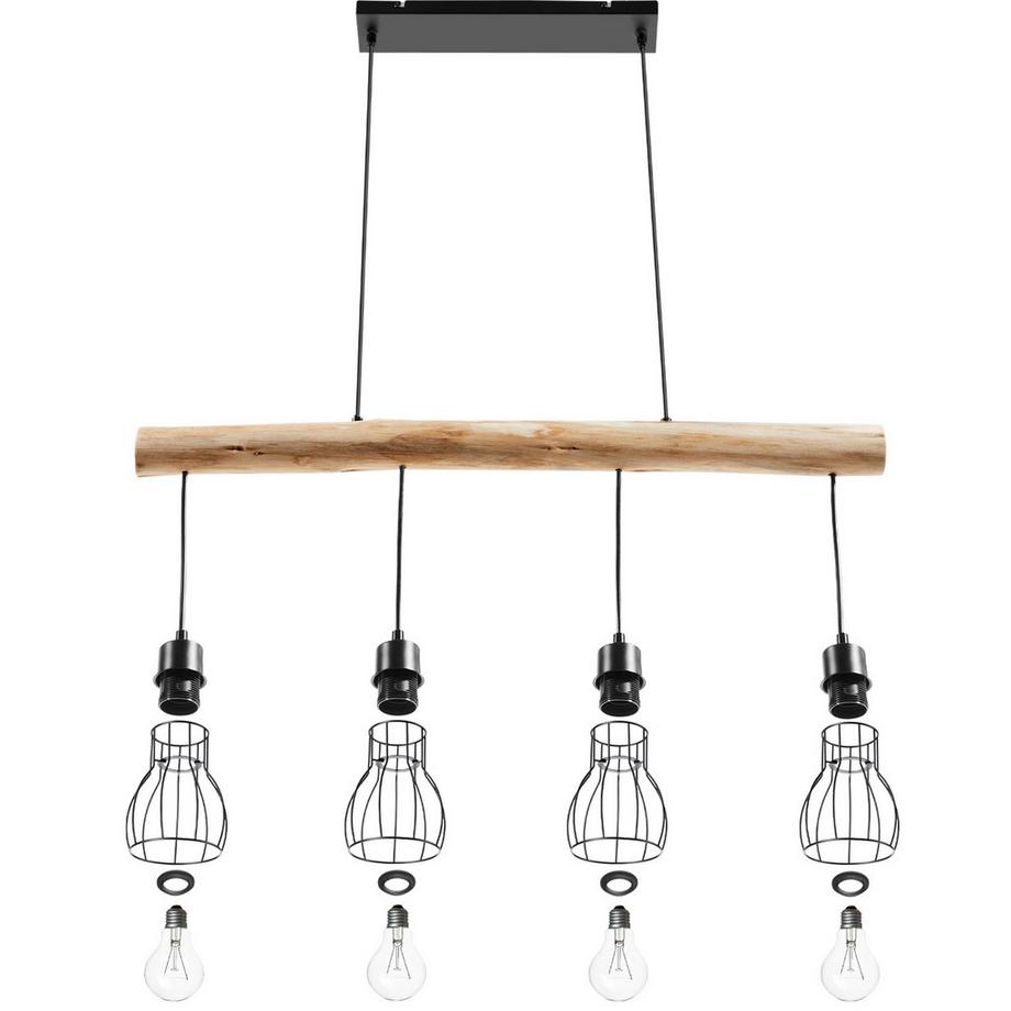 Tectake Lampada a sospensione Woody 4 fiamme, 4x E27, 40 W  