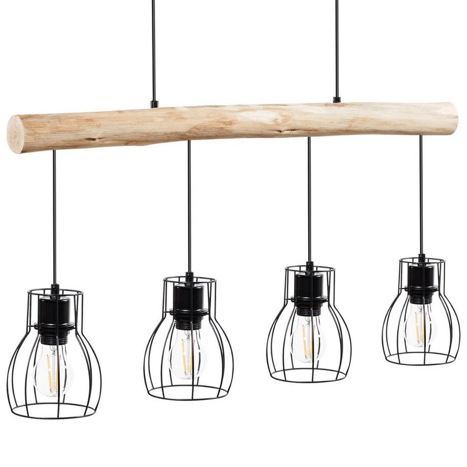 Tectake Lampada a sospensione Woody 4 fiamme, 4x E27, 40 W  