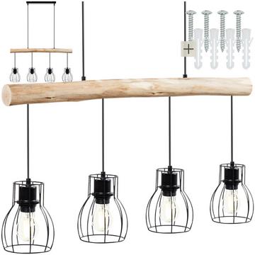 Lampadario Woody, 4 fiamme, con trave in legno, 40 W