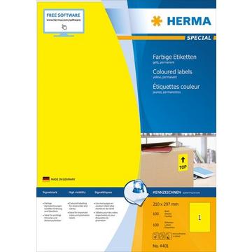 HERMA Etiketten SPECIAL 210x297mm 4401 gelb,perm. 100 St./100 Bl.