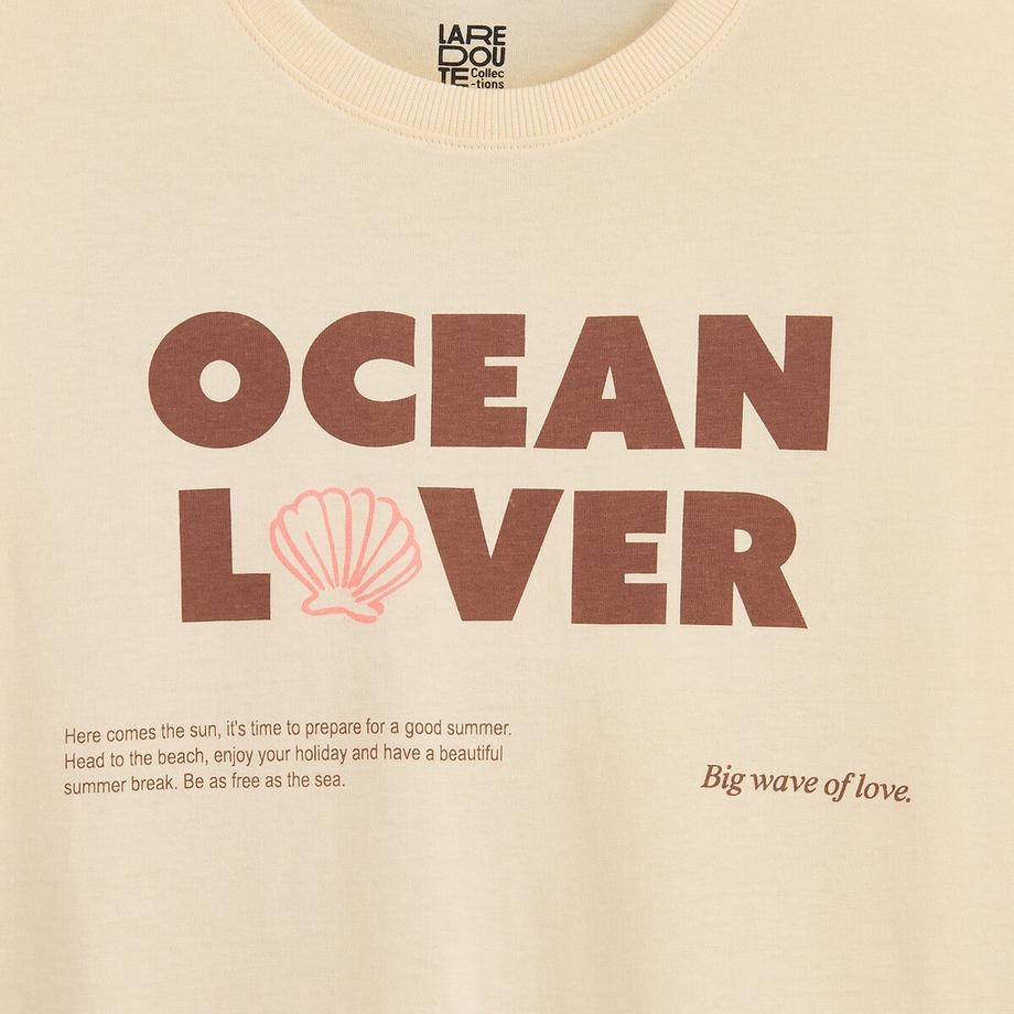 La Redoute Collections  T-Shirt mit Rundhalsausschnitt und kurzen Ärmeln mit aufgedruckter Botschaft auf der Vorderseite 