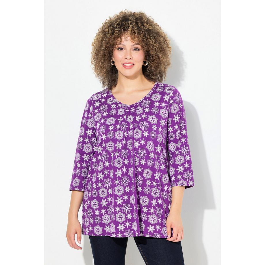 Ulla Popken Schneeflocken A-Linie V-Ausschnitt 3/4 Arm Shirt  