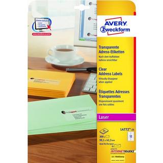 Avery-Zweckform Adress-Etiketten 99.1 x 42.3 mm Polyester-Folie Transparent 300 St. Permanent haftend Laserdruc  