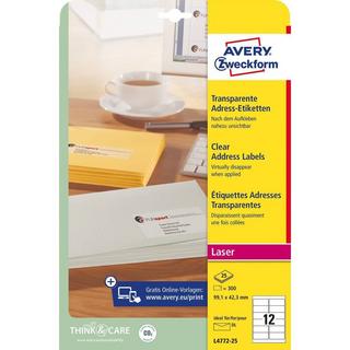 Avery-Zweckform Adress-Etiketten 99.1 x 42.3 mm Polyester-Folie Transparent 300 St. Permanent haftend Laserdruc  