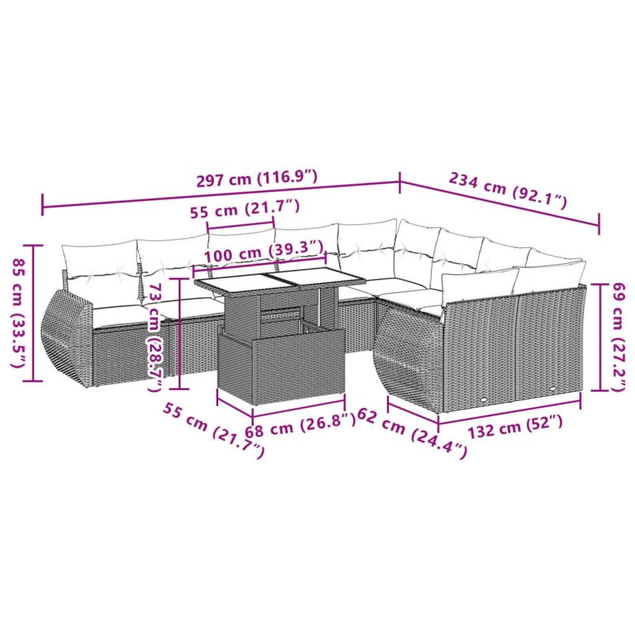VidaXL Ensemble de canapés de jardin rotin synthétique  
