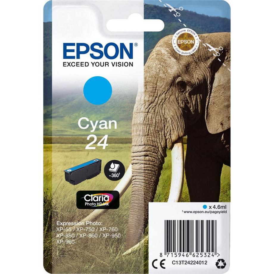 EPSON  EPSON Tintenpatrone cyan T242240 XP 750/850 360 Seiten 