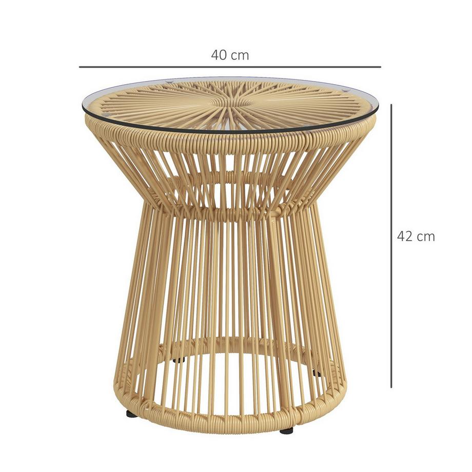 Northio Runder Beistelltisch Kaffeetisch mit Glastischplatte Hohltrommel-Design Gartentisch für Terrasse Metall Beige  