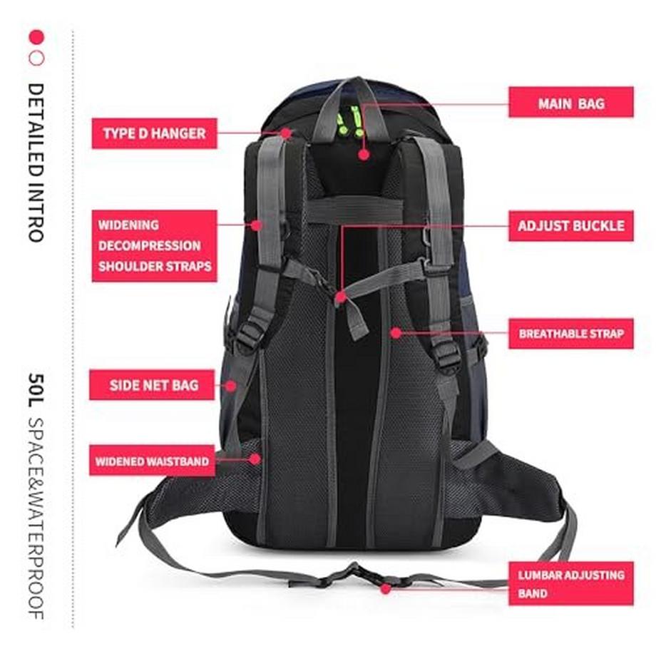 Only-bags.store 50L Leichter wasserfester Wanderrucksack  