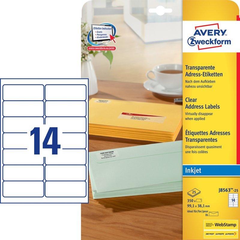 Avery-Zweckform AVERY ZWECKFORM Etiketten 99,1x38,1mm J8563-25 transparent 350 Stück  