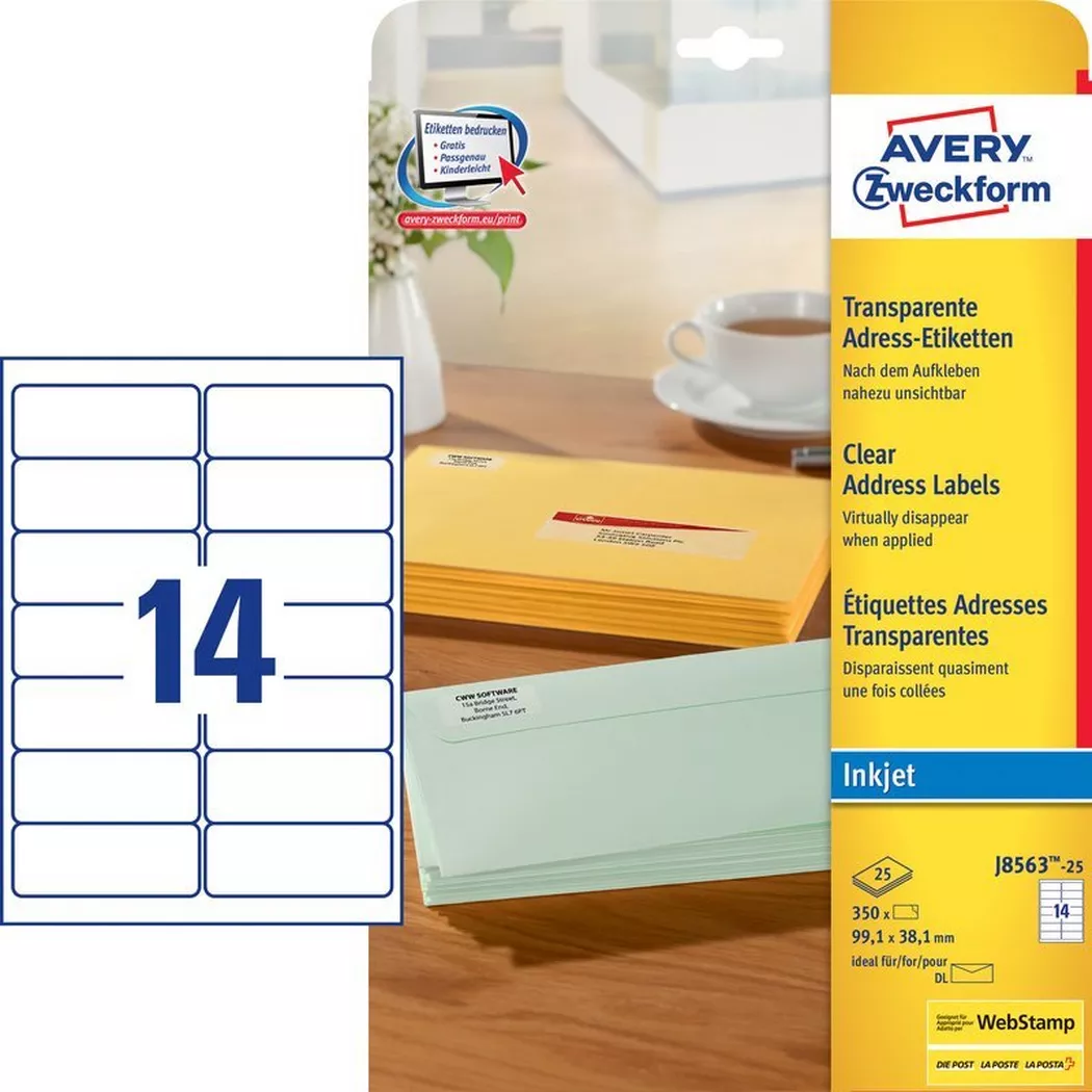 Avery-Zweckform – AVERY ZWECKFORM Etiketten 99,1×38,1mm, 350 Stück, One Size, Transparent