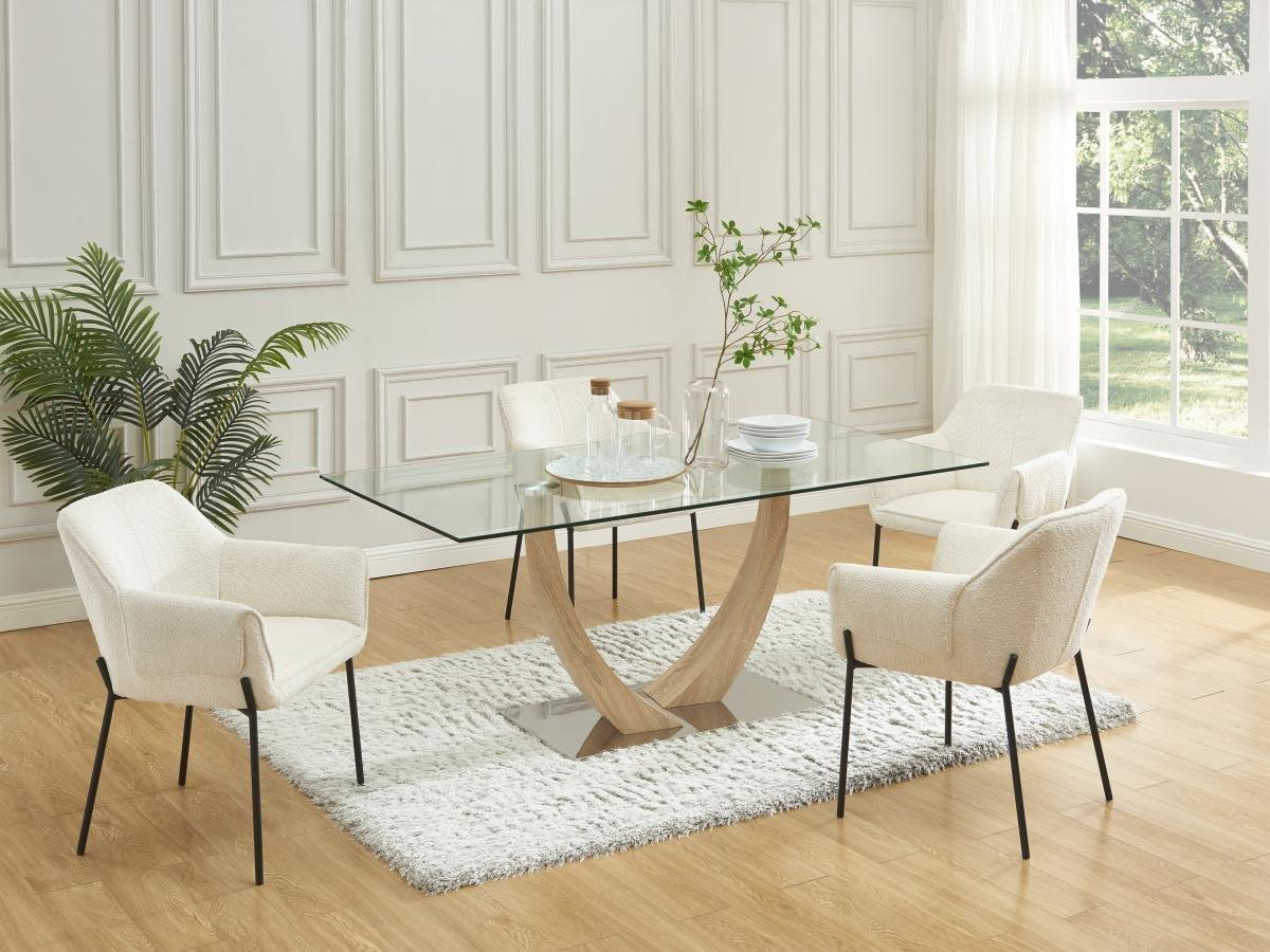 PASCAL MORABITO Stuhl mit Armlehnen 6er-Set - Bouclé-Stoff &es Metall - Cremefarben - AKETI  