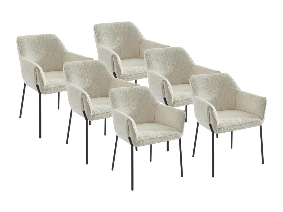 PASCAL MORABITO Lot de 6 chaises avec accoudoirs en tissu bouclette et métal noir - Crème - AKETI de Pascal Morabito  