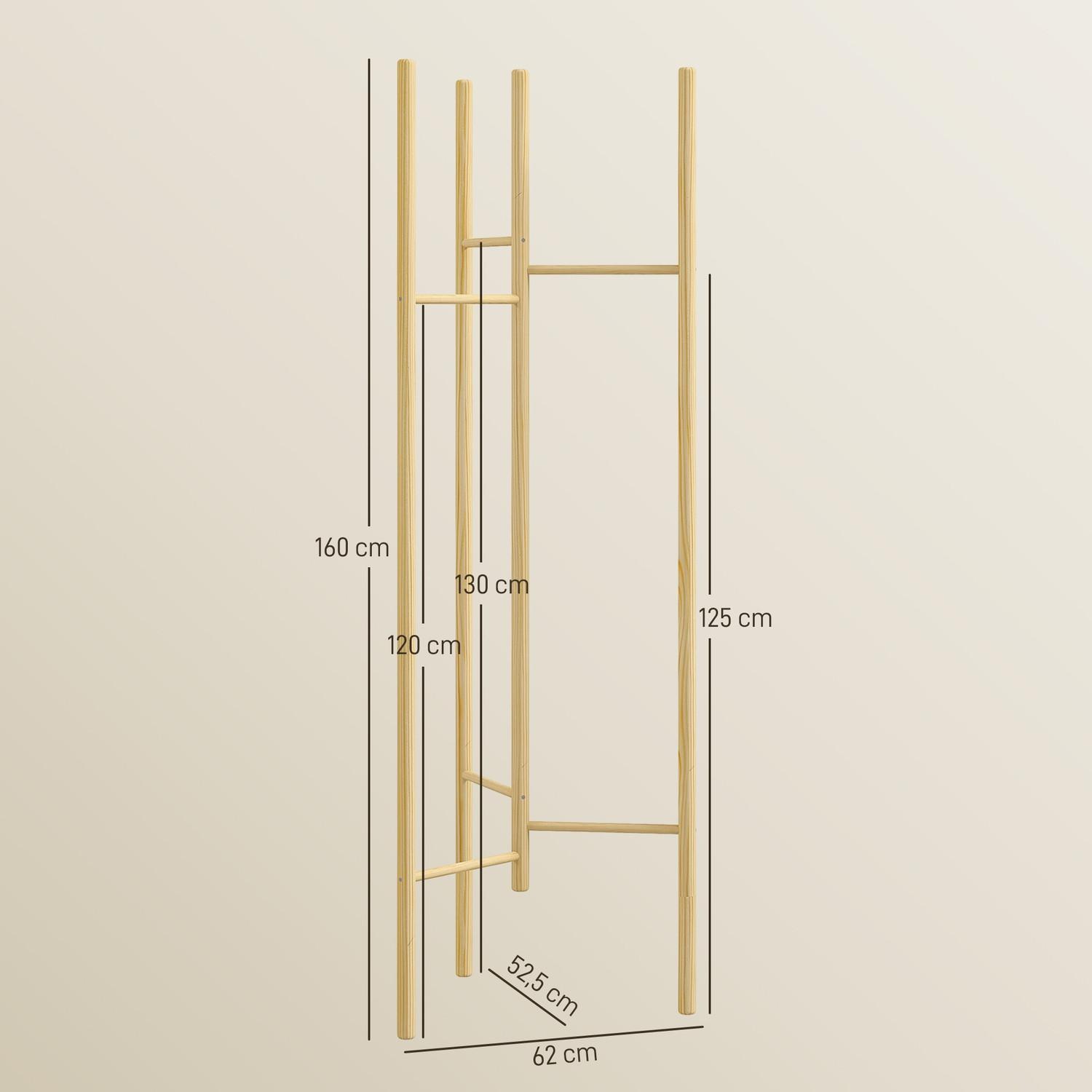 Northio Appendiabiti, Appendiabiti Con 6 Aste Appendiabiti, Legno Massello, Appendiabiti In Stile Nordico Per Abiti, Cappelli, Corridoio, Ingresso, Naturale  