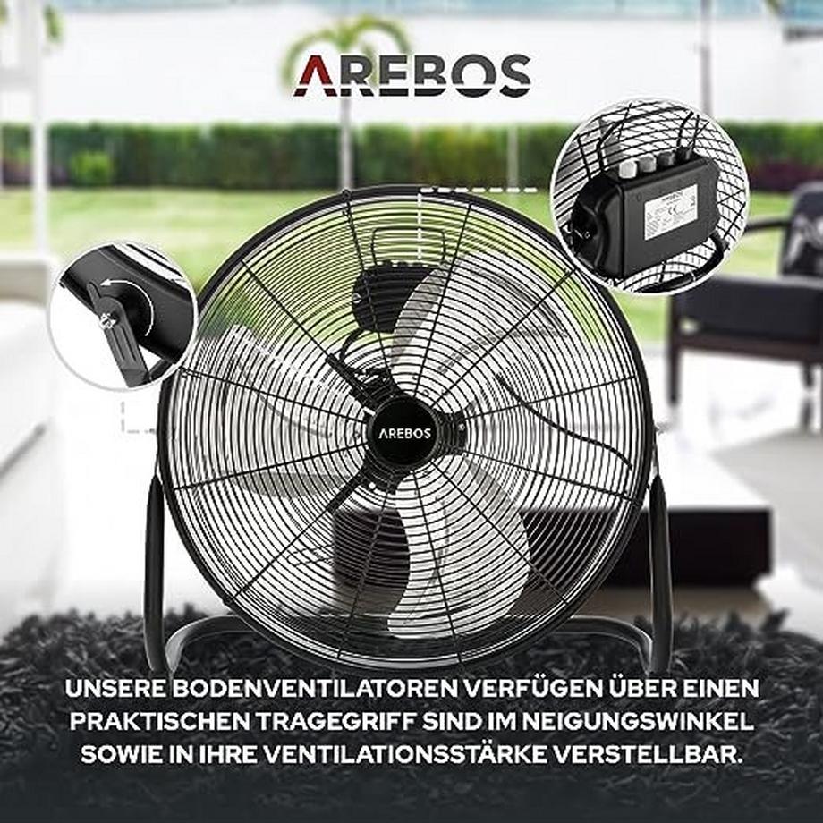 Arebos AREBOS Bodenventilator Windmaschine 20 Zoll Ø 50 Hallenlüfter Werkstattlüfter  