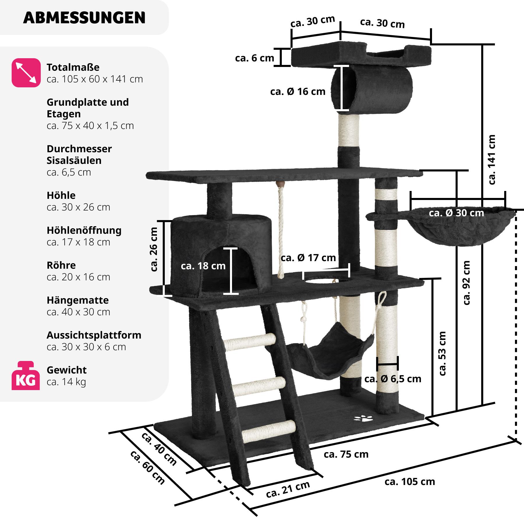 Tectake  Arbre à chat MARCEL 141 cm 