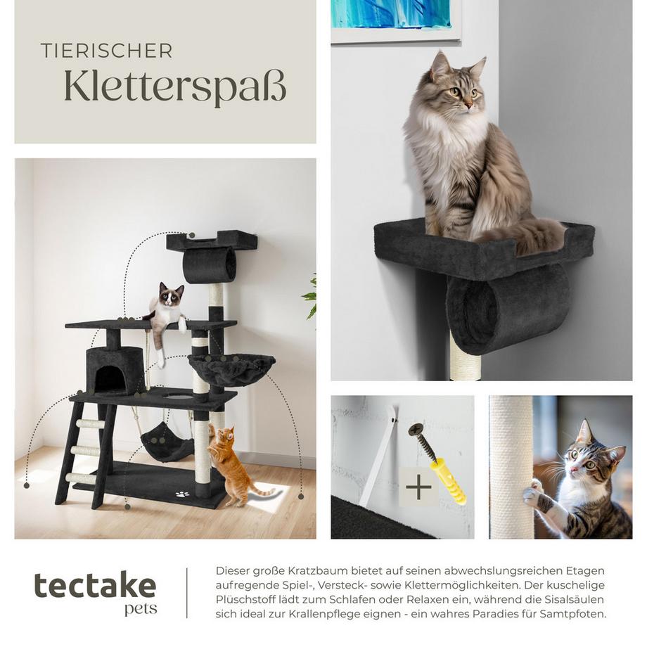 Tectake  Arbre à chat MARCEL 141 cm avec griffoir et plateforme d'escalade 