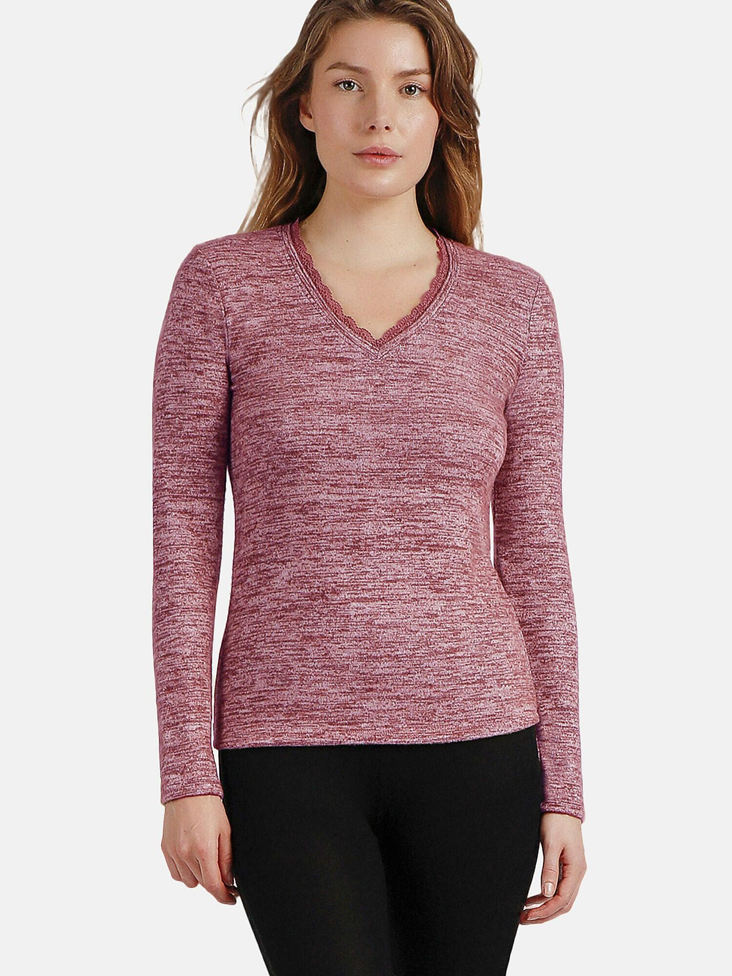 Image of Top Mit Langen Ärmeln Und V-ausschnitt Puntilla Damen Bordeaux XL