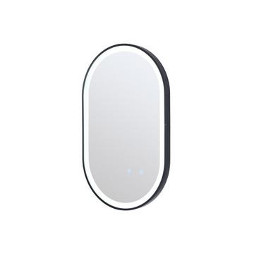 Miroir de salle de bain lumineux ovale anti buée avec contour noir - 50 x 80 cm - ALARICO