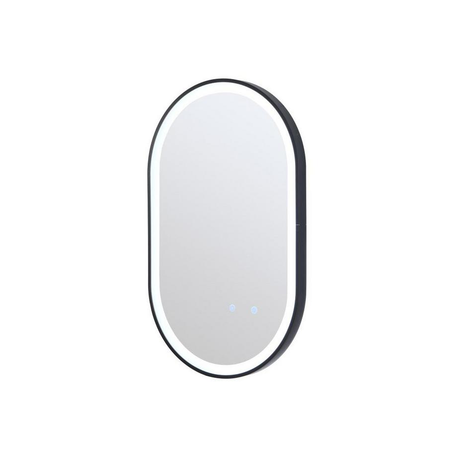 Specchio per bagno luminoso ovale antiappannamento con contorno 50 x 80 cm Nero - ALARICO