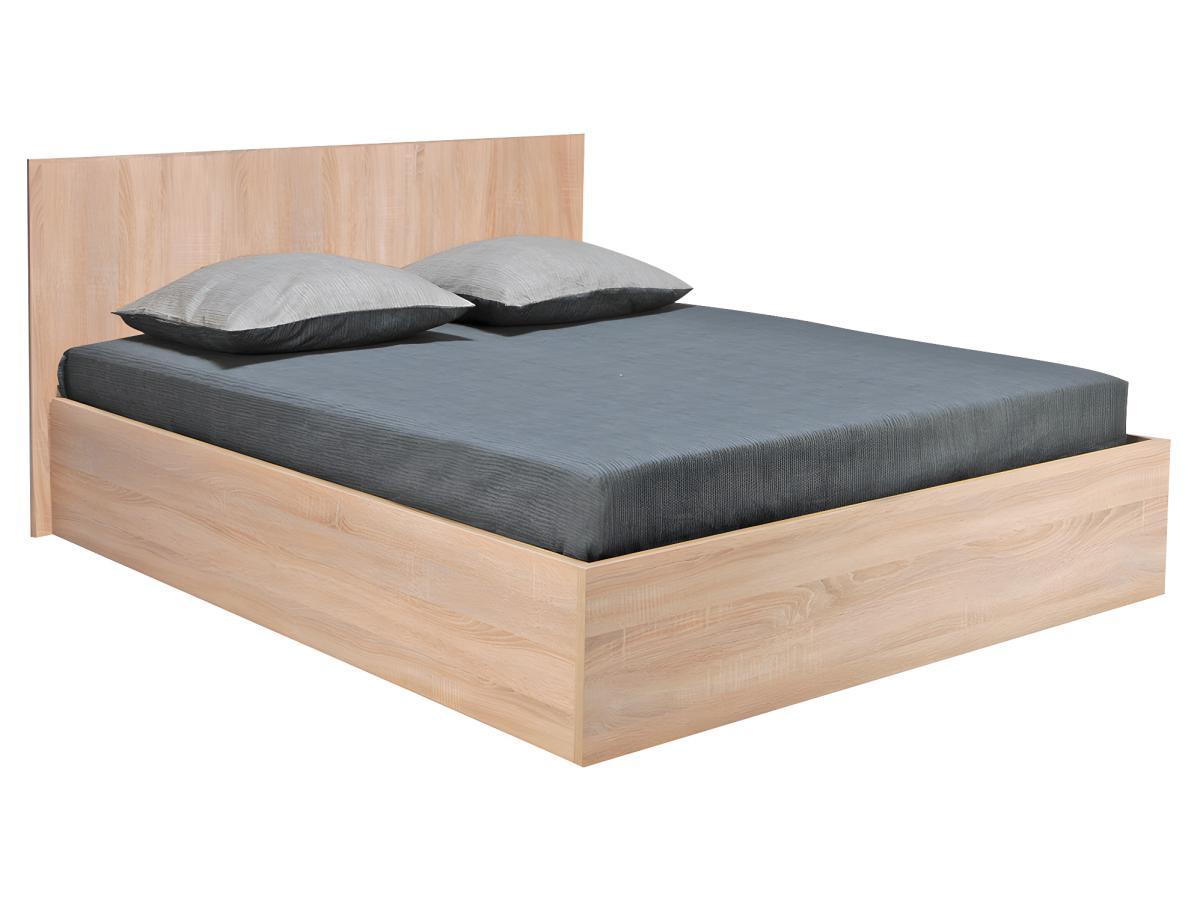 Vente-unique Bett mit Bettkasten - 140 x 190 cm - Holzfarben + Matratze - ELPHEGE  