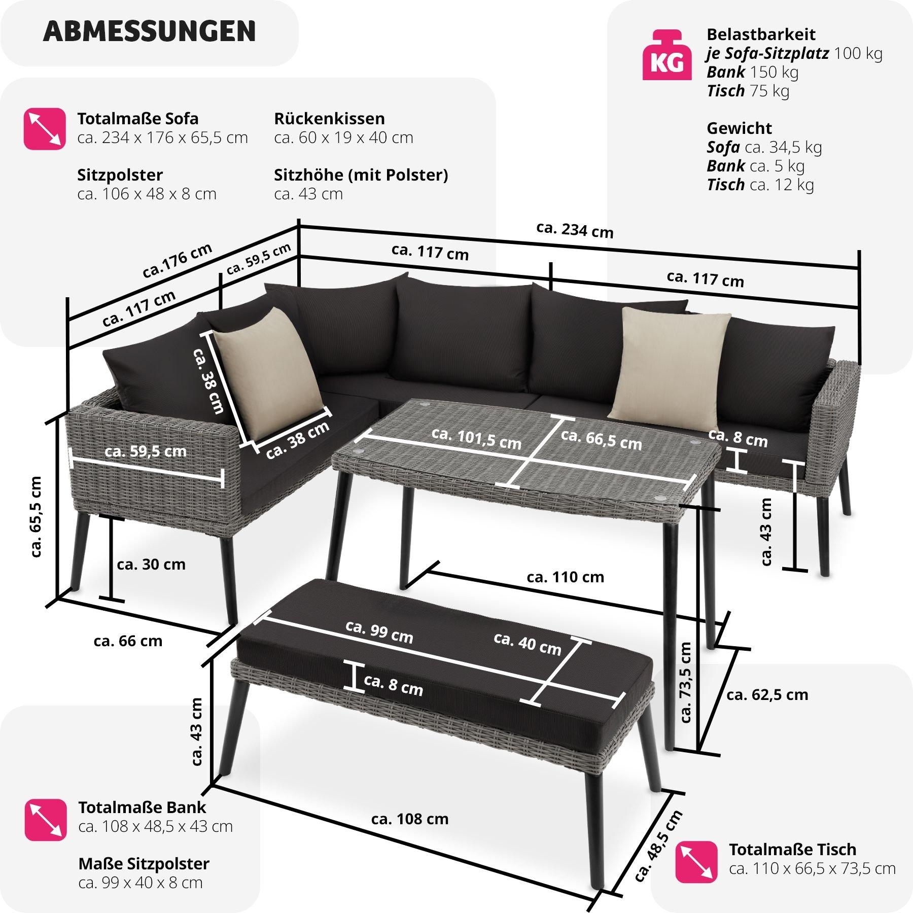 Tectake Rattan Lounge mit Aluminiumgestell Pula  