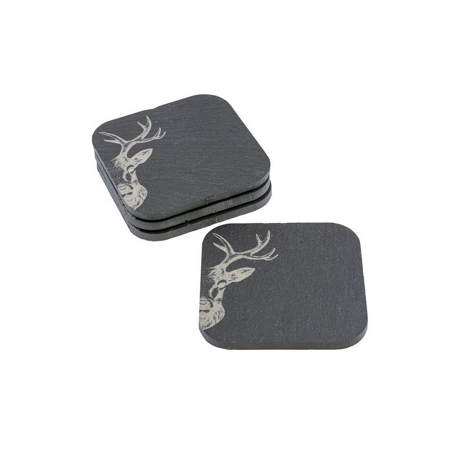 Hirsch Zoom Schiefer-Untersetzer 4er-Set, 10 x 10 cm