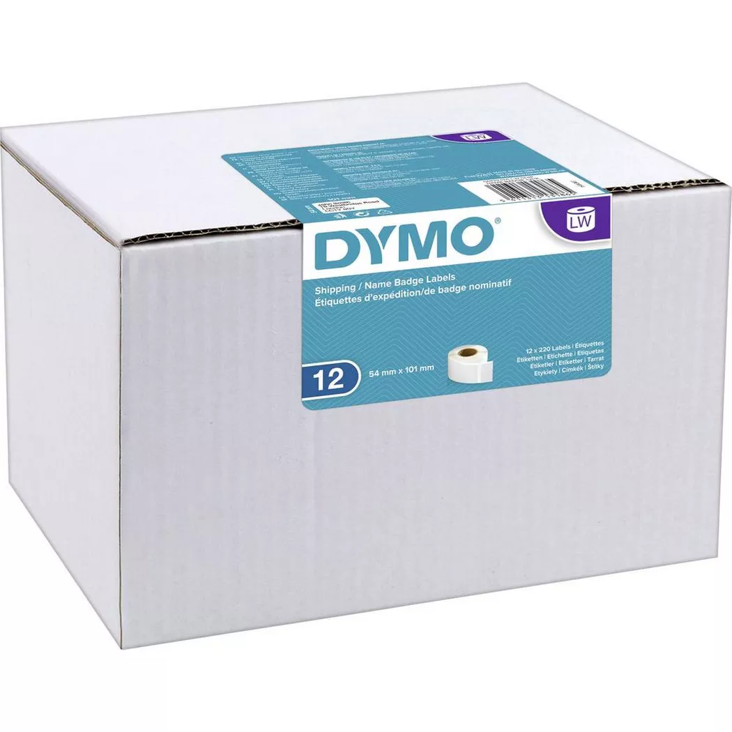 DYMO Authentic LabelWriter Large Shipping Labels/Name Badges | 54mm x 101mm | 12 Rolls of 220 (2,640 Easy-Peel Labels) | Self-Adhesive | for LabelWriter Label Makers