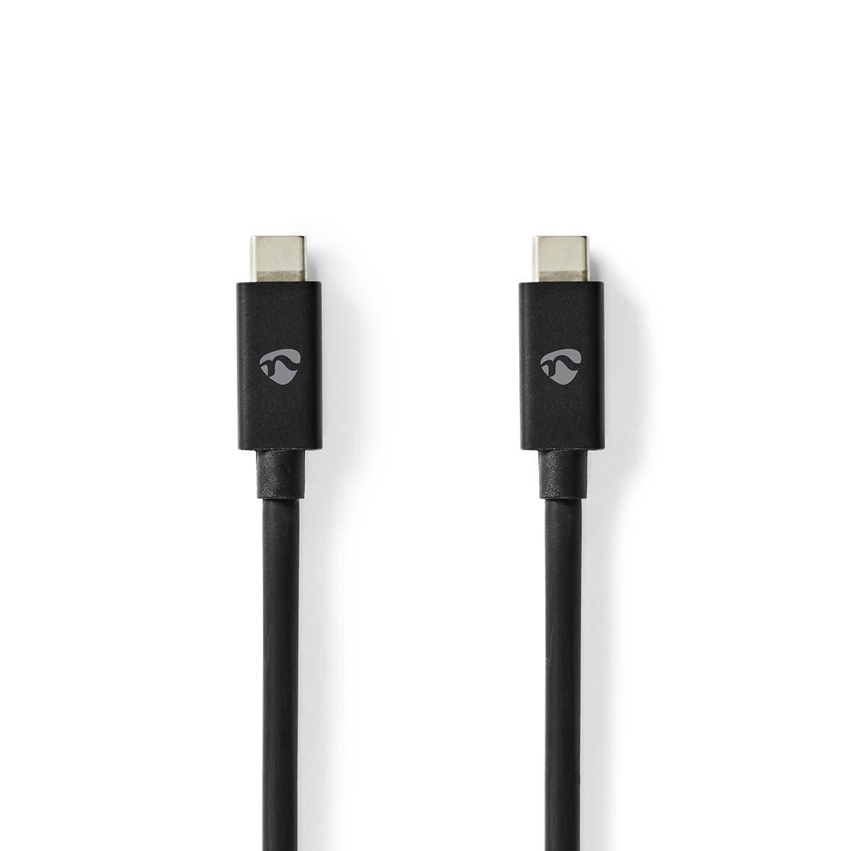 Nedis  USB-Kabel | USB 4.0 Gen 2x2 | USB-C™ Hane | USB-C™ Hane | 240 W | 8K@60Hz | 20 Gbps | Nickelplaterad | 2,00 m | Rund | PVC | Svart | Kuvert 