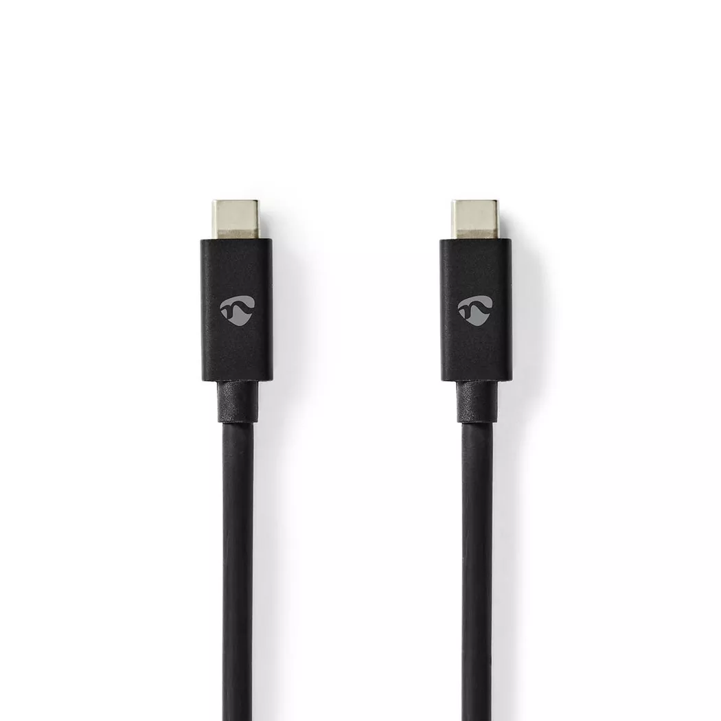 Nedis - USB-Kabel | USB 4.0 Gen 2x2 | USB-C™ Hane | USB-C™ Hane | 240 W | 8K@60Hz | 20 Gbps | Nickelplaterad | 2,00 m | Rund | PVC | Svart | Kuvert, One Size