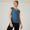 NYAMBA  T-shirt fitness manches courtes slim coton extensible col en V femme sarcelle Turquoise