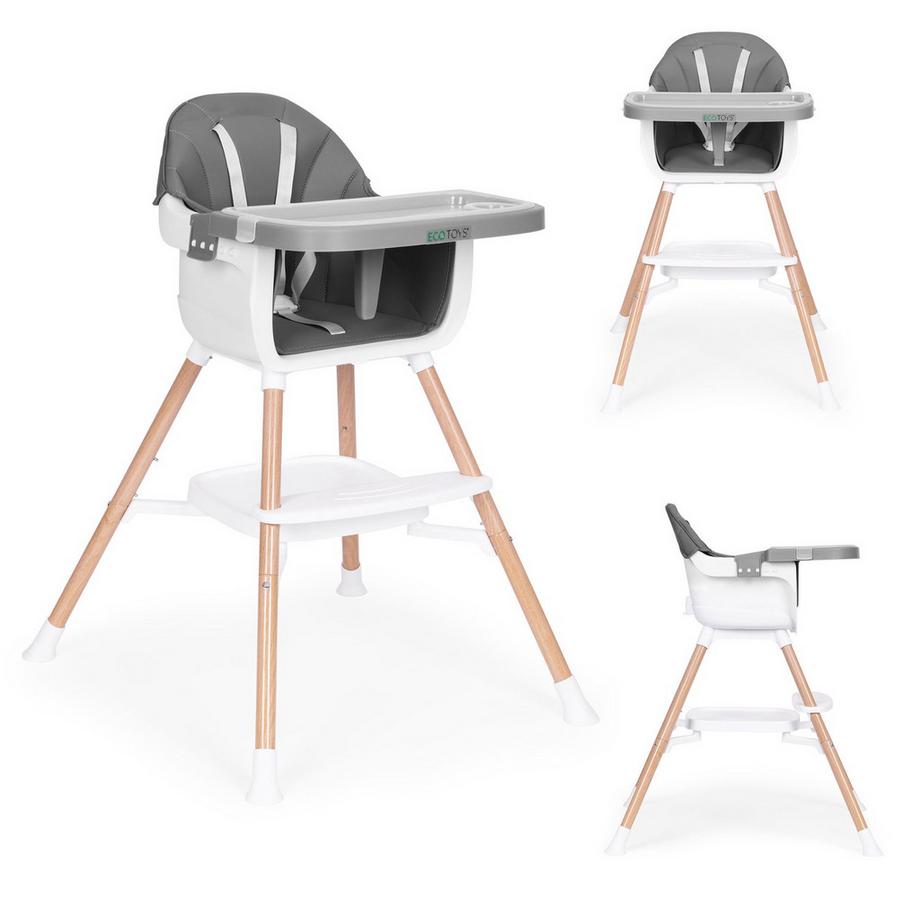 Chaise d'alimentation enfant 2-en-1, grise, ECOTOYS